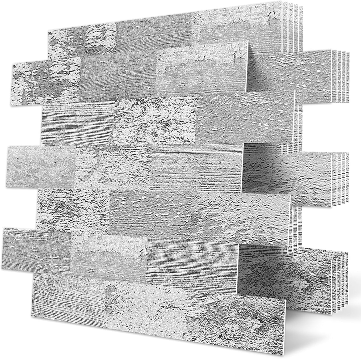 DEWOO Peel and Stick Rustic Backsplash Wall Tile Self Adhesive for Kitchen Farmhouse Faux Wood Look (10 - Sheet, 13.5" x 11.4") - DEWOO TILES