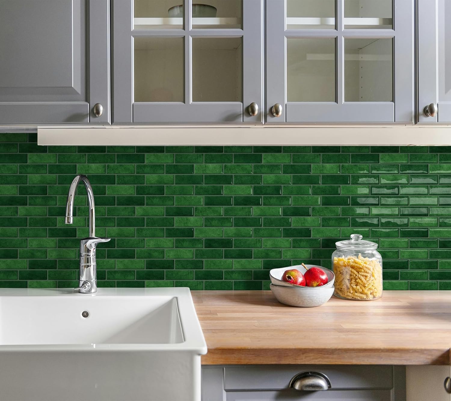 Thick Green Peel and Stick Tile Backsplash 12"x12" Self Adhesive Wall Marble Tiles for Kitchen (10 - Sheet,Green) - DEWOO TILES