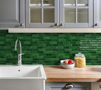Thick Green Peel and Stick Tile Backsplash 12"x12" Self Adhesive Wall Marble Tiles for Kitchen (10 - Sheet,Green) - DEWOO TILES