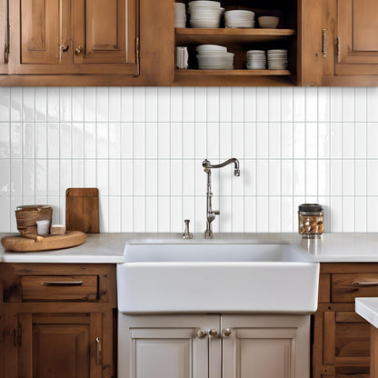 White Peel and Stick Backsplash Kitchen Rectangle Subway Self Adhesive Wall Tiles (10 - Sheet,12"x12") - DEWOO TILES