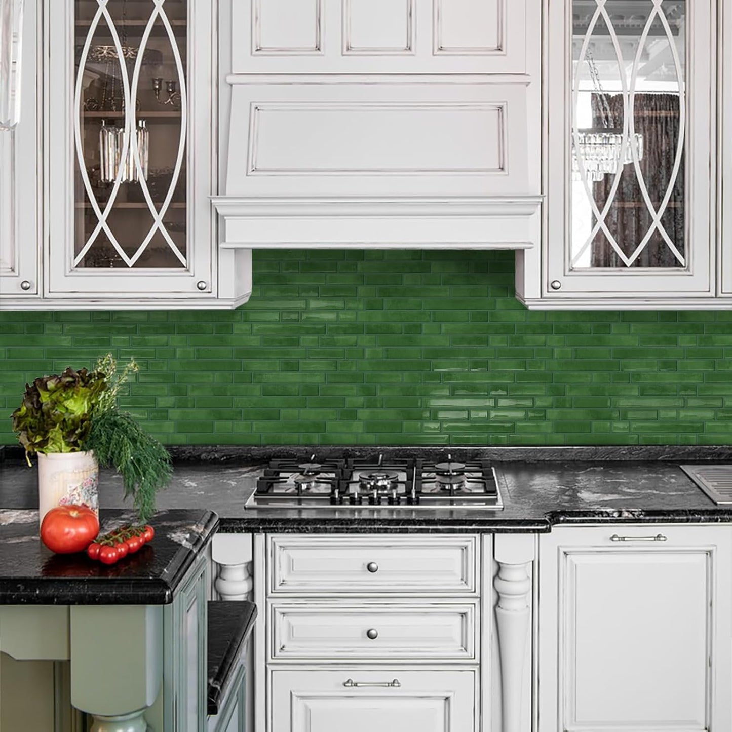Thick Dark Green Peel and Stick Tile Backsplash 12"x12" Self Adhesive Wall Marble Tiles 3D for Kitchen Bathroom, (10 - Sheet) - DEWOO TILES