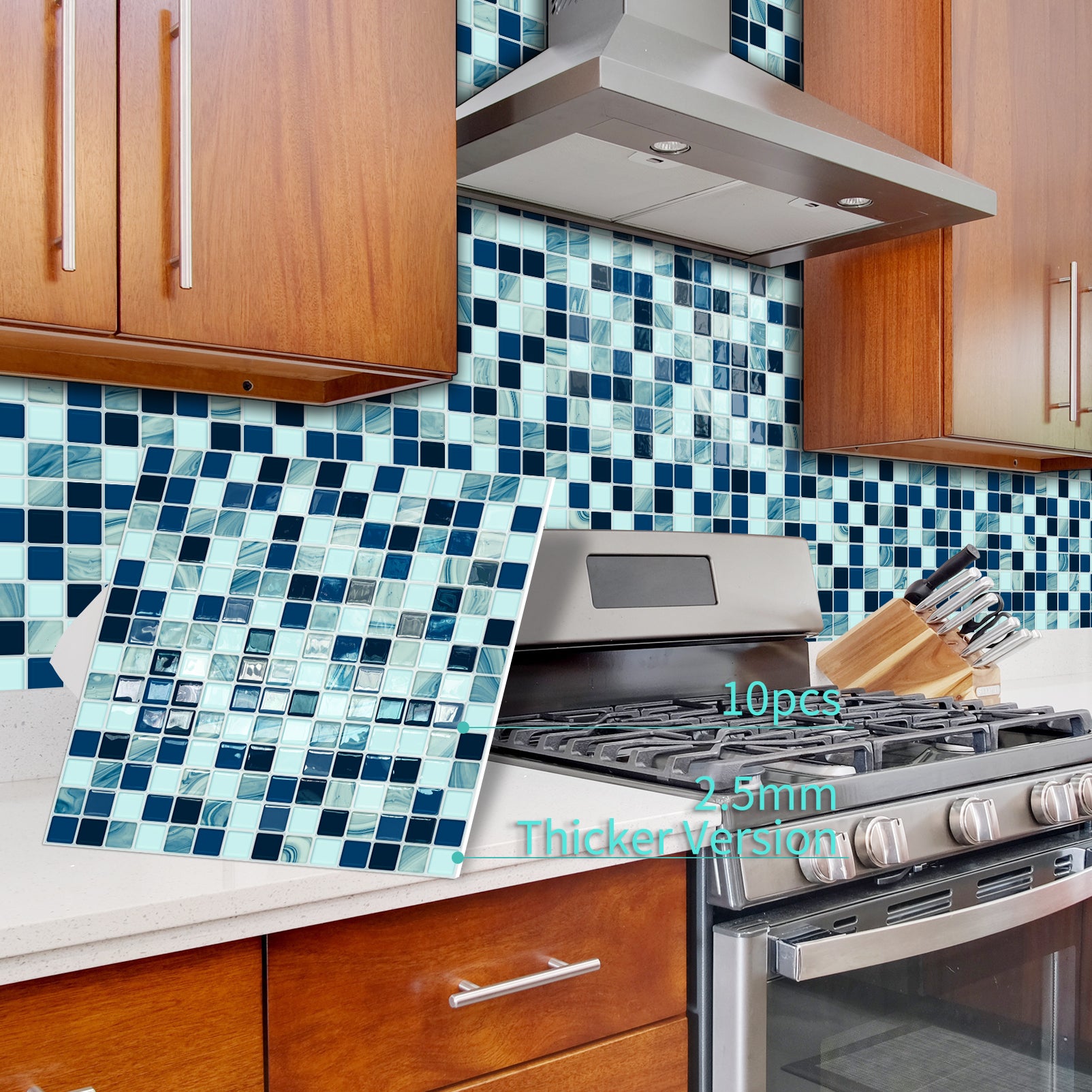 DEWOO Self - Adhesive Backsplash Stickers — Waterproof, Oil - Resistant, Scratch - Resistant, and Durable. Removable Tile Decals (10 - Piece Pack) - DEWOO TILES