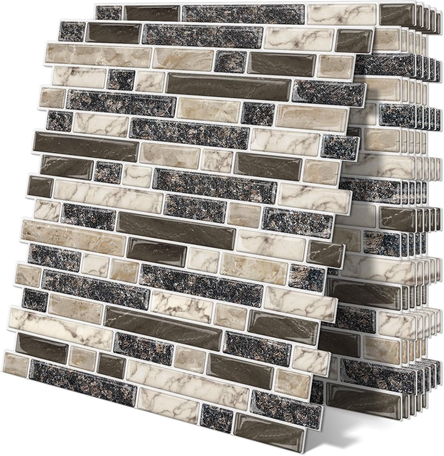 Thick Dark Green Peel and Stick Tile Backsplash 12"x12" Self Adhesive Wall Marble Tiles 3D for Kitchen Bathroom, (10 - Sheet) - DEWOO TILES
