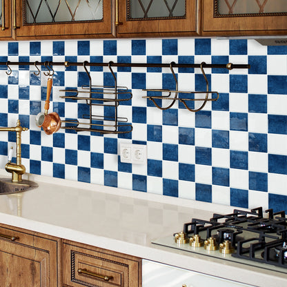 DEWOO Thick Peel and Stick Backsplash Tiles Kitchen Bathroom Square Self Adhesive Wall Tile Checkerboard Checkered Stickers,Blue (10 - Sheet, 9"×9") - DEWOO TILES