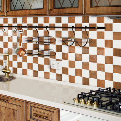 DEWOO Thick Peel and Stick Backsplash Tiles Kitchen Bathroom Square Self Adhesive Wall Tile Checkerboard Checkered Stickers,Orange (10 - Sheet, 9"×9") - DEWOO TILES