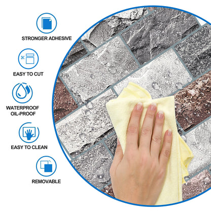 DEWOO 10 Sheets Peel and Stick Tile Backsplash for Kitchen Wall Tile, Self Adhesive Brick Backsplash Subway Tiles Backsplash, Stick on Tiles Kitchen Backsplash(Gray Brown,10.6"x10") - DEWOO TILES