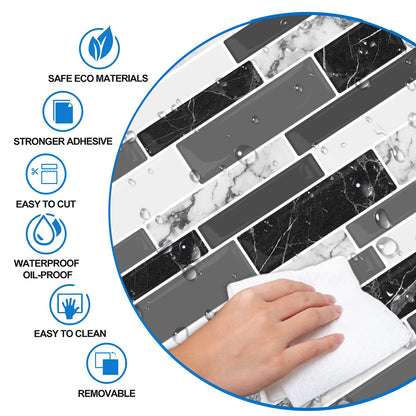 DEWOO 10 Sheets Peel and Stick Tile Backsplash, Stick on Wall Tiles, Self Adhesive Tile Sticker for Kitchen Backsplash and Bathroom(12"x12",Black Marble) - DEWOO TILES