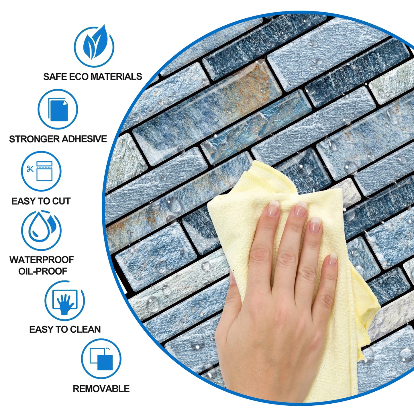 DEWOO 10 - Sheet Peel and Stick Kitchen Backsplash Tiles, 12"x12" Self - Adhesive Marble Blue Wall Tiles for Kitchen and Bathroom(Blue Marble) - DEWOO TILES