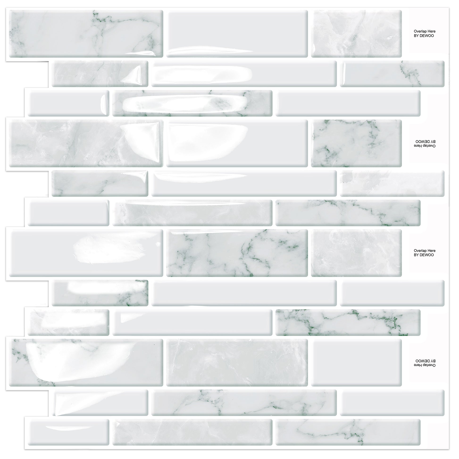 DEWOO 10 - Sheet Peel and Stick Kitchen Backsplash Tiles, 12"x12" Self - Adhesive Marble Multicolor Wall Tiles for Kitchen and Bathroom(White Marble) - DEWOO TILES