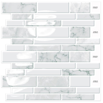 DEWOO 10 - Sheet Peel and Stick Kitchen Backsplash Tiles, 12"x12" Self - Adhesive Marble Multicolor Wall Tiles for Kitchen and Bathroom(White Marble) - DEWOO TILES