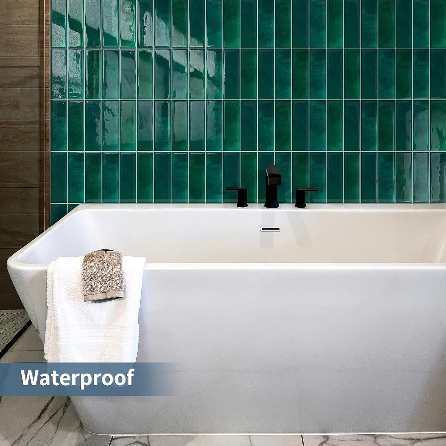 Dark Green Peel and Stick Tile Backsplash Self Adhesive Tiles for Kitchen Wall Bathroom (10 - Sheet,12"x12") - DEWOO TILES