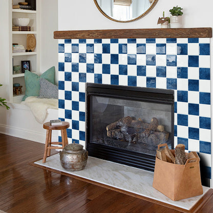 DEWOO Thick Peel and Stick Backsplash Tiles Kitchen Bathroom Square Self Adhesive Wall Tile Checkerboard Checkered Stickers,Blue (10 - Sheet, 9"×9") - DEWOO TILES