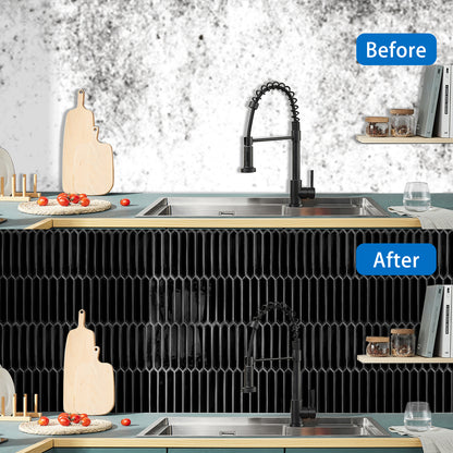 DEWOO Black Tile Peel and Stick Backsplash, 10 Sheets Self-Adhesive Wall Tiles Stick on Back Splash for Kitchen, Bathroom, Fireplace,RV(12"×12",Black Marble) - DEWOO TILES