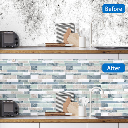 DEWOO 10 - Sheet Peel and Stick Kitchen Backsplash Tiles, 12"x12" Self - Adhesive Marble Multicolor Wall Tiles for Kitchen and Bathroom(Multicolor Marble) - DEWOO TILES