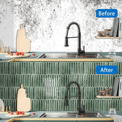 DEWOO Green Tile Peel and Stick Backsplash, 10 Sheets Self-Adhesive Wall Tiles Stick on Back Splash for Kitchen, Bathroom, Fireplace,RV(12"×12",Green Marble) - DEWOO TILES