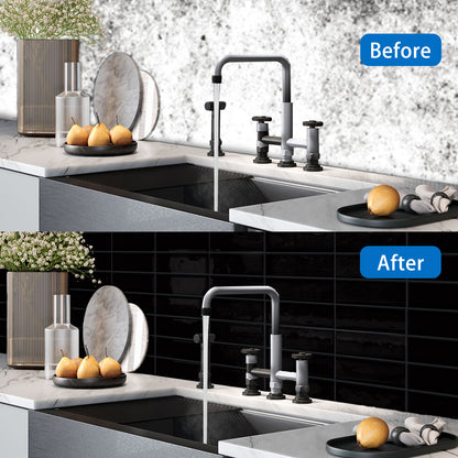 DEWOO Peel and Stick Backsplash - 10 Sheets of 12"×12" - 3D Adhesive Peel and Stick Tile Backsplash for Kitchen, Bathroom, Wall Tile, Black - DEWOO TILES