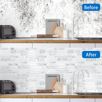 DEWOO 10 - Sheet Peel and Stick Kitchen Backsplash Tiles, 12"x12" Self - Adhesive Marble Multicolor Wall Tiles for Kitchen and Bathroom(White Marble) - DEWOO TILES