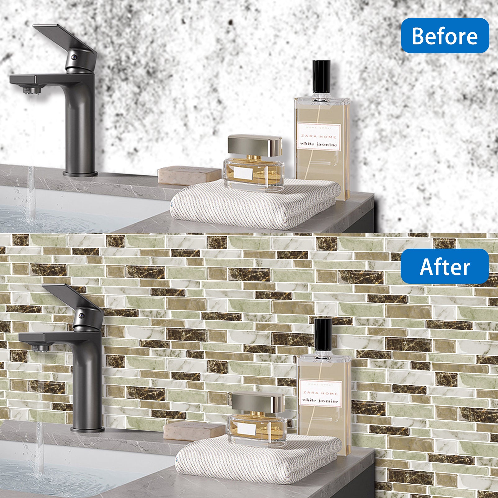 DEWOO 10 - Sheet Peel and Stick Kitchen Backsplash Tiles, 12"x12" Self - Adhesive Marble Multicolor Wall Tiles for Kitchen and Bathroom(Brown Marble) - DEWOO TILES
