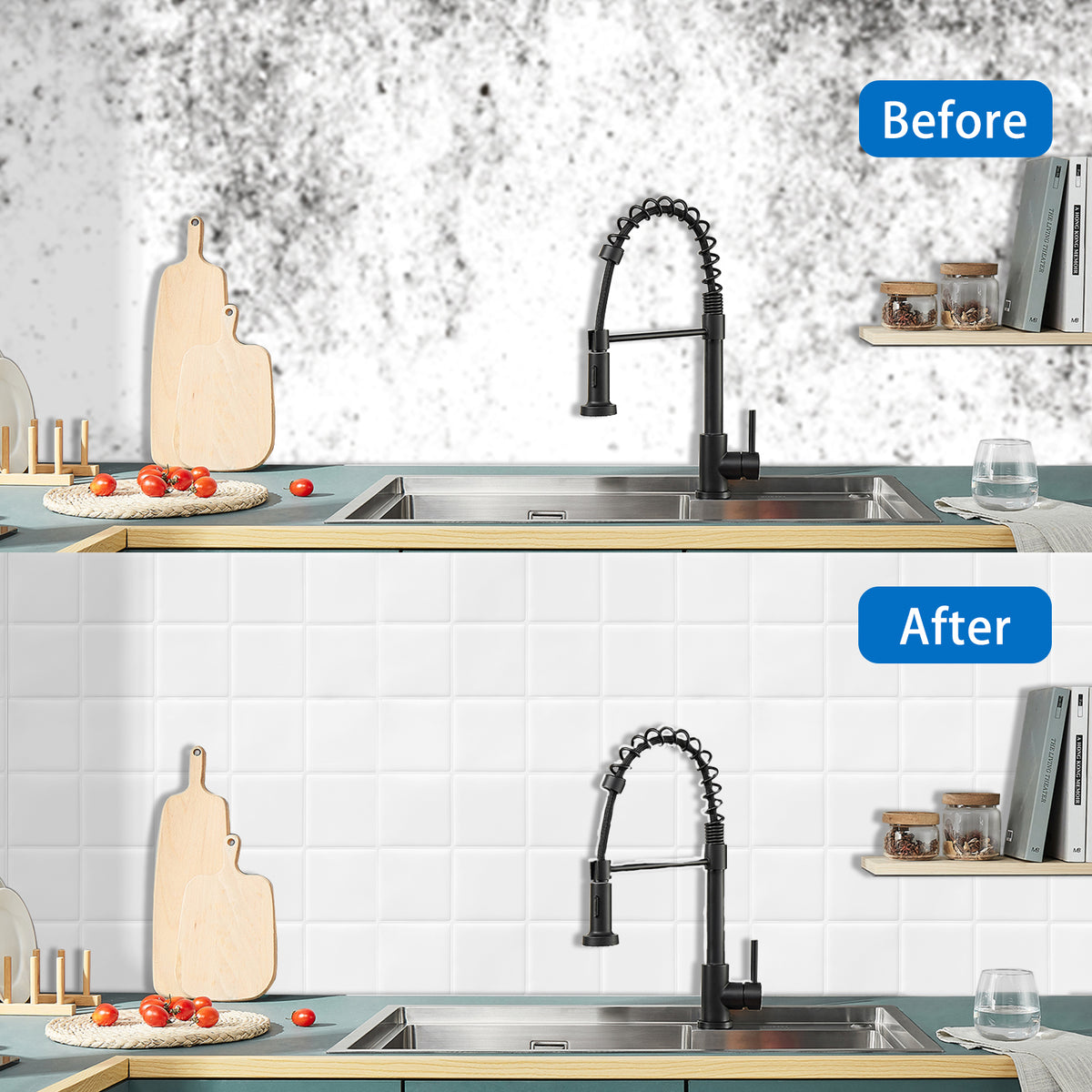 DEWOO Thick Square Kitchen Peel and Stick Backsplash Mosaic Tiles Square Self Adhesive Wall Tile Checkerboard Checkered Stickers,White (10-Sheet,12"x12") - DEWOO TILES