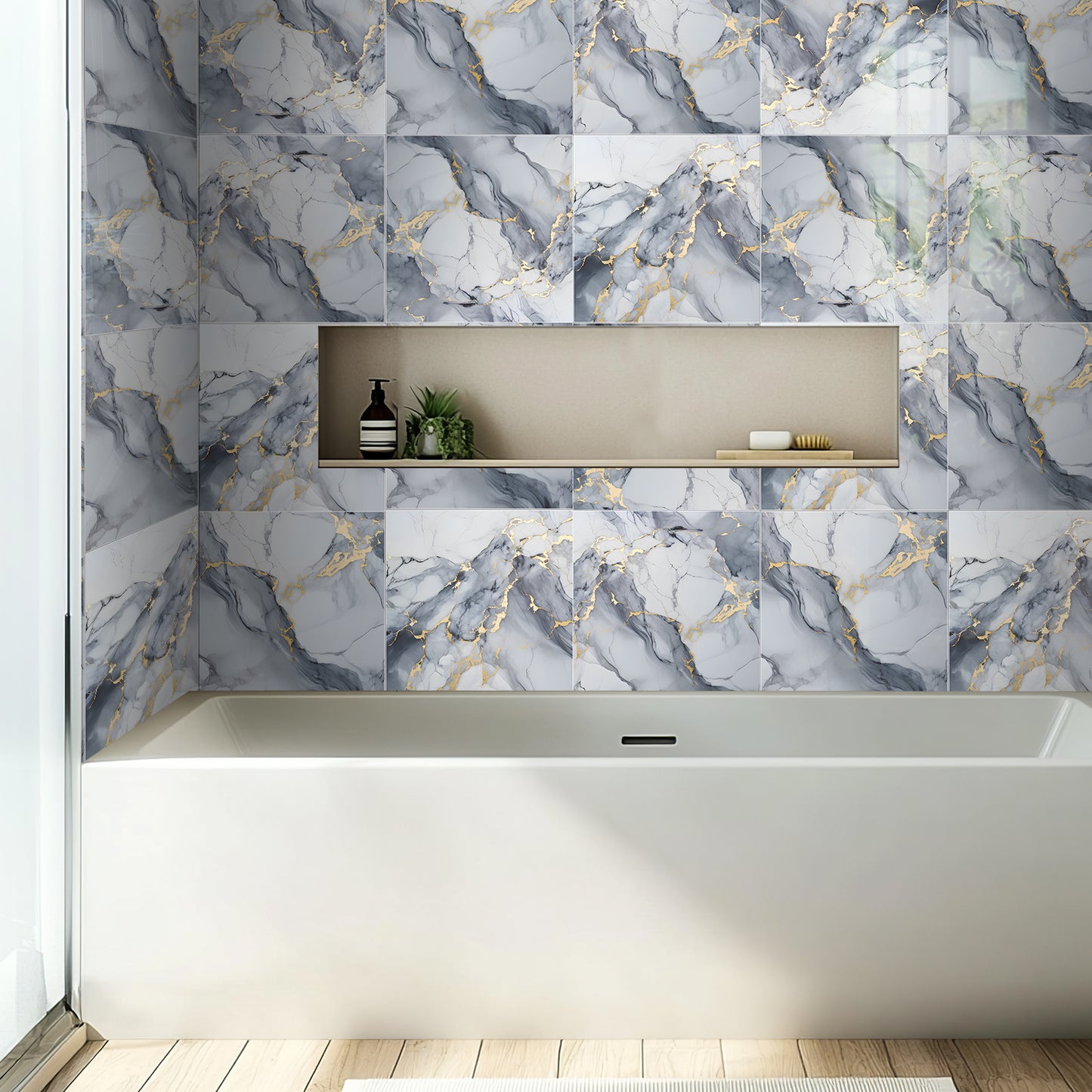DEWOO 10pcs Peel and Stick Backsplash Wall Tile, Waterproof Peel and Stick Marble Wall Tiles, Self - Adhesive Panels for Bathroom, Kitchen, and Living Room (Dark Gray Marble,12"×12") - DEWOO TILES