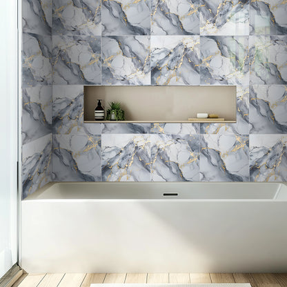 DEWOO 10pcs Peel and Stick Backsplash Wall Tile, Waterproof Peel and Stick Marble Wall Tiles, Self - Adhesive Panels for Bathroom, Kitchen, and Living Room (Dark Gray Marble,12"×12") - DEWOO TILES