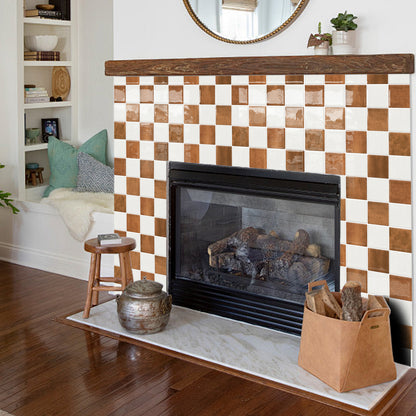 DEWOO Thick Peel and Stick Backsplash Tiles Kitchen Bathroom Square Self Adhesive Wall Tile Checkerboard Checkered Stickers,Orange (10 - Sheet, 9"×9") - DEWOO TILES