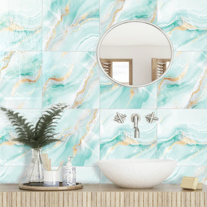 DEWOO 10pcs Peel and Stick Backsplash Wall Tile, Waterproof Peel and Stick Marble Wall Tiles, Self - Adhesive Panels for Bathroom, Kitchen, and Living Room (Blue Marble,12"×12") - DEWOO TILES