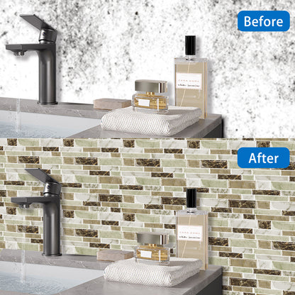 DEWOO 10 Sheets Peel and Stick Tile Backsplash, Stick on Wall Tiles, Self Adhesive Tile Sticker for Kitchen Backsplash and Bathroom(12"x12",Brown Marble) - DEWOO TILES