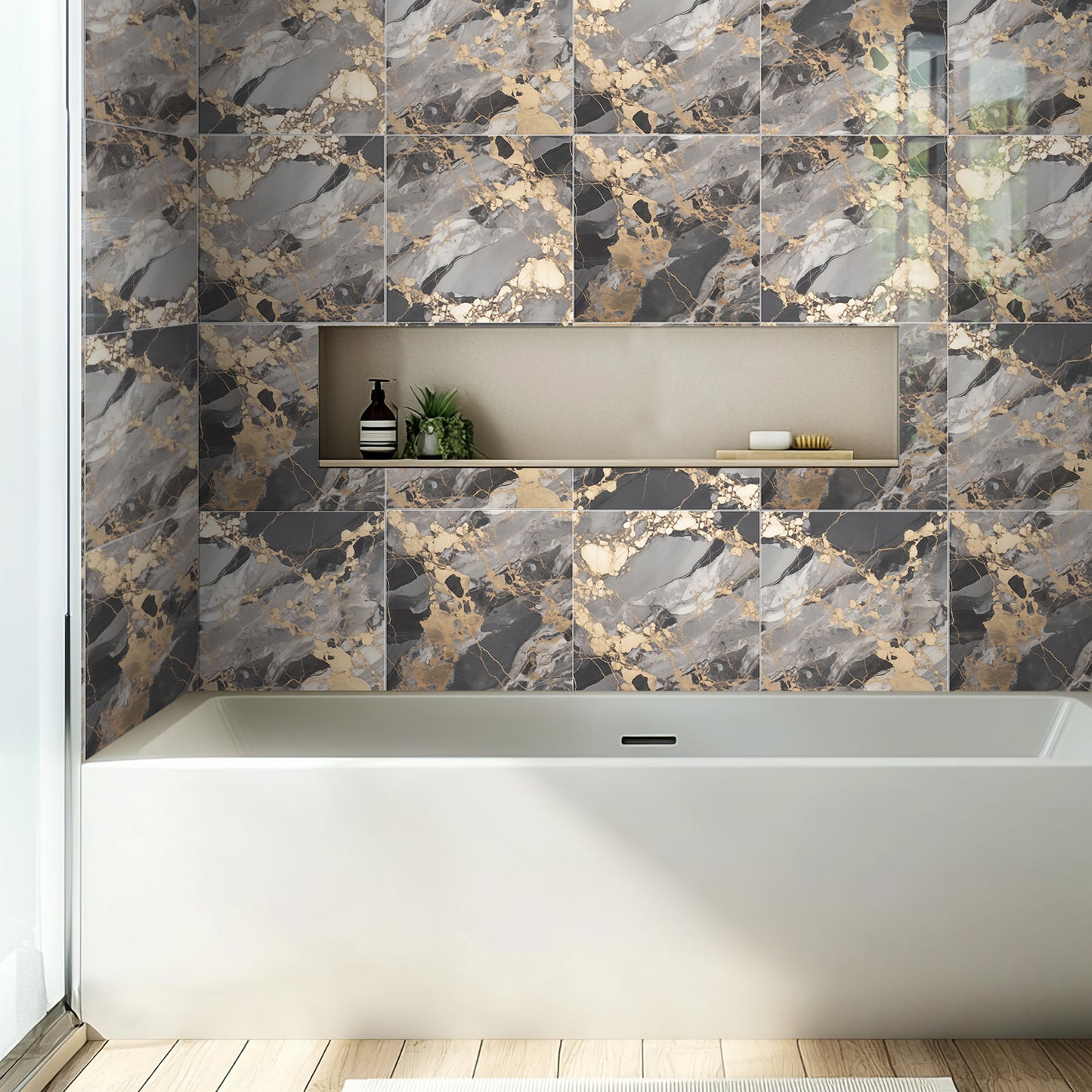 DEWOO 10pcs Peel and Stick Backsplash Wall Tile, Waterproof Peel and Stick Marble Wall Tiles, Self - Adhesive Panels for Bathroom, Kitchen, and Living Room (Brown Marble,12"×12") - DEWOO TILES