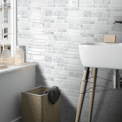 DEWOO 10 - Sheet Peel and Stick Kitchen Backsplash Tiles, 12"x12" Self - Adhesive Marble Multicolor Wall Tiles for Kitchen and Bathroom(White Marble) - DEWOO TILES