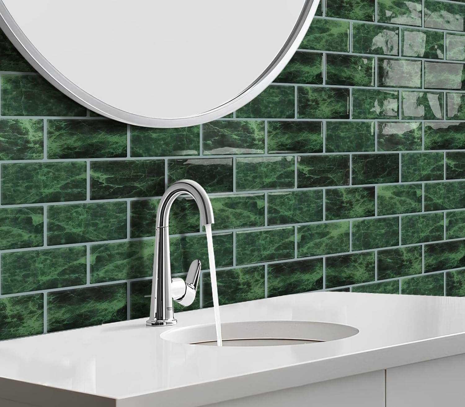 DEWOO Dark Green Peel and Stick Subway Tile Backsplash Self Adhesive Brick Stickers for Kitchen Bathroom Wall, 10 - Sheet, 12"×12" - DEWOO TILES