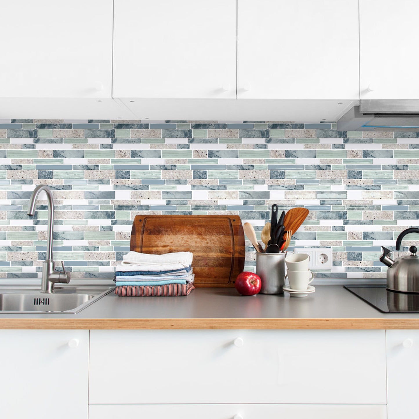 DEWOO 10 - Sheet Peel and Stick Kitchen Backsplash Tiles, 12"x12" Self - Adhesive Marble Multicolor Wall Tiles for Kitchen and Bathroom(Multicolor Marble) - DEWOO TILES