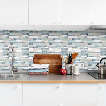 DEWOO 10 - Sheet Peel and Stick Kitchen Backsplash Tiles, 12"x12" Self - Adhesive Marble Multicolor Wall Tiles for Kitchen and Bathroom(Multicolor Marble) - DEWOO TILES
