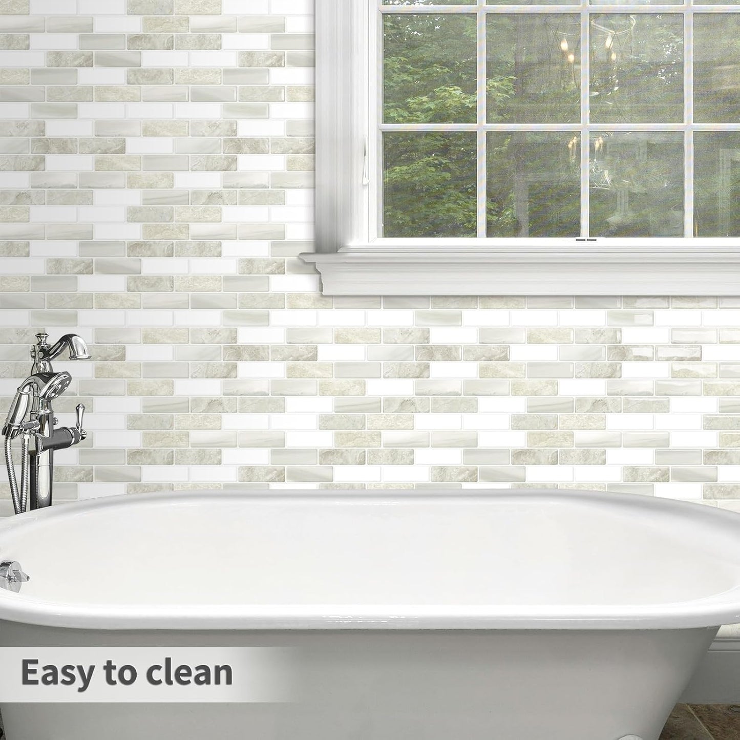 Thick Peel and Stick Backsplash Tile 12"x12" Kitchen Bathroom Self Adhesive Wall Tiles Beige & White (10 - Sheet) - DEWOO TILES