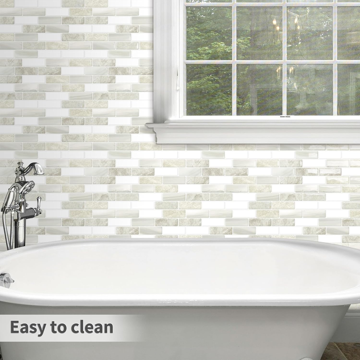 Thick Peel and Stick Backsplash Tile 12"x12" Kitchen Bathroom Self Adhesive Wall Tiles Beige & White (10 - Sheet) - DEWOO TILES