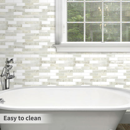 Thick Peel and Stick Backsplash Tile 12"x12" Kitchen Bathroom Self Adhesive Wall Tiles Beige & White (10 - Sheet) - DEWOO TILES