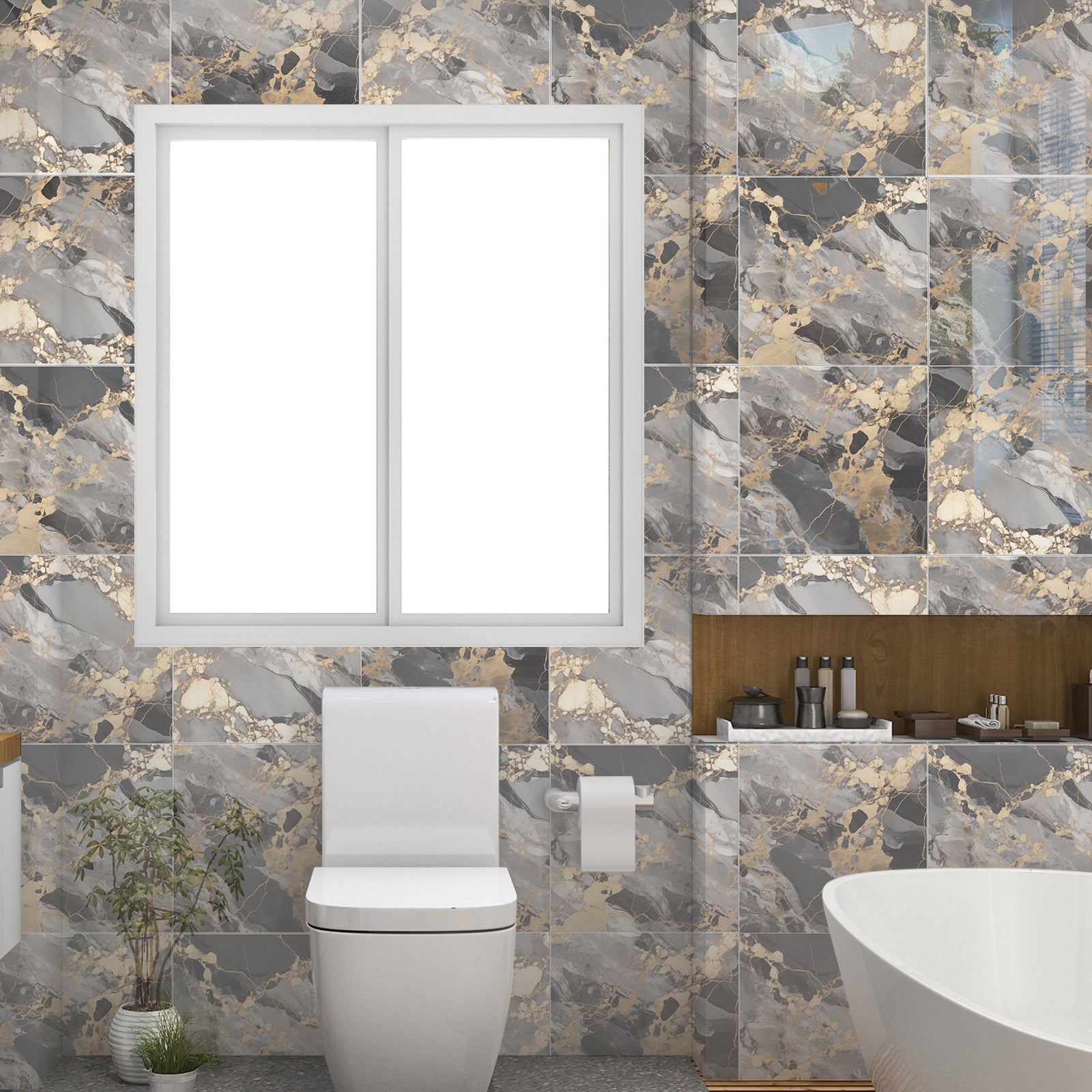 DEWOO 10pcs Peel and Stick Backsplash Wall Tile, Waterproof Peel and Stick Marble Wall Tiles, Self - Adhesive Panels for Bathroom, Kitchen, and Living Room (Brown Marble,12"×12") - DEWOO TILES