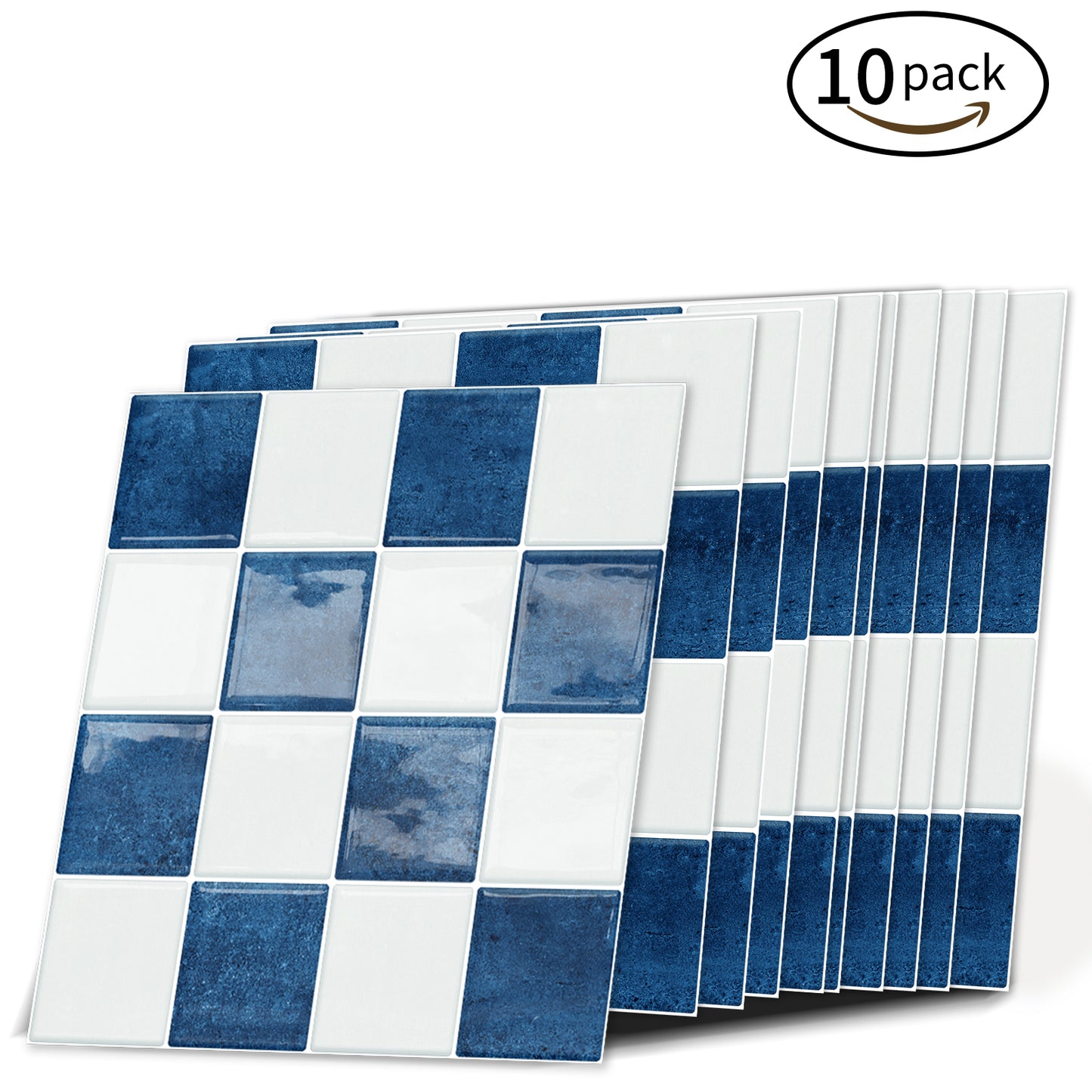 DEWOO Thick Peel and Stick Backsplash Tiles Kitchen Bathroom Square Self Adhesive Wall Tile Checkerboard Checkered Stickers,Blue (10 - Sheet, 9"×9") - DEWOO TILES