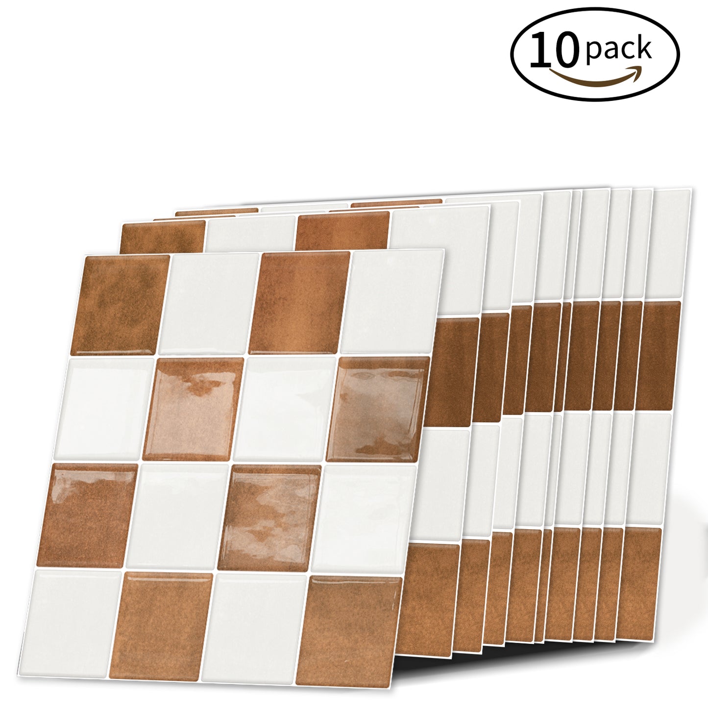 DEWOO Thick Peel and Stick Backsplash Tiles Kitchen Bathroom Square Self Adhesive Wall Tile Checkerboard Checkered Stickers,Orange (10 - Sheet, 9"×9") - DEWOO TILES