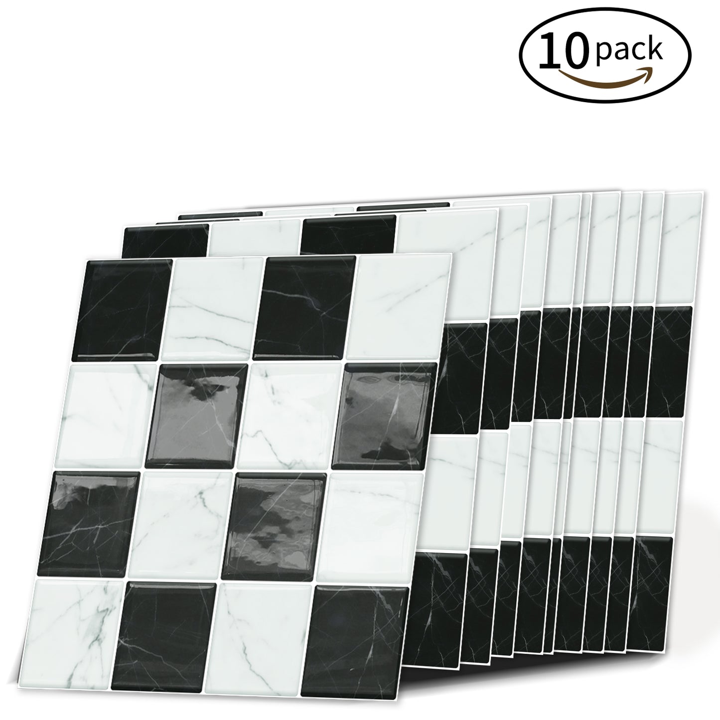 DEWOO Thick Peel and Stick Backsplash Tiles Kitchen Bathroom Square Self Adhesive Wall Tile Checkerboard Checkered Stickers,Black (10 - Sheet, 9"×9") - DEWOO TILES