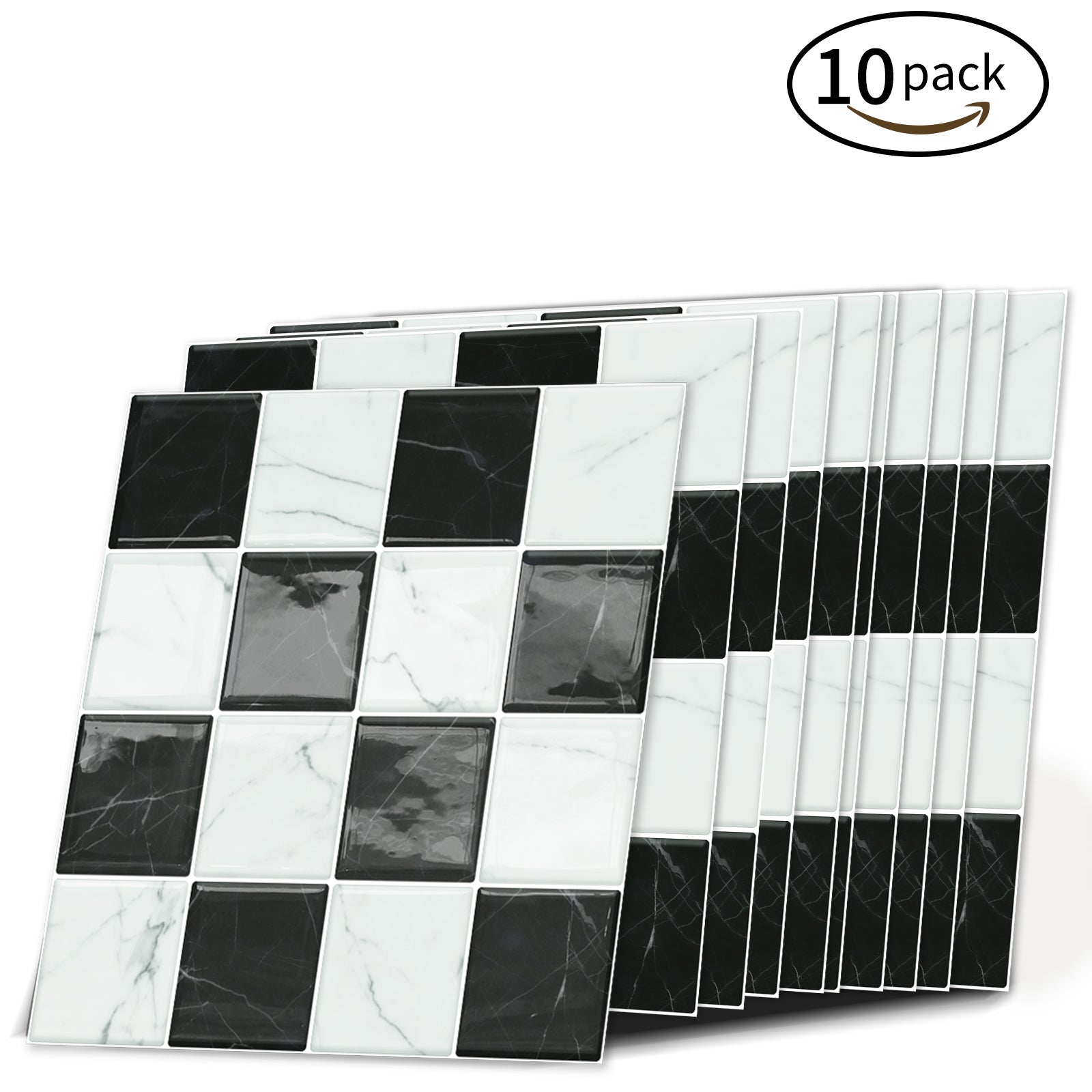 DEWOO Thick Peel and Stick Backsplash Tiles Kitchen Bathroom Square Self Adhesive Wall Tile Checkerboard Checkered Stickers,Black (10 - Sheet, 9"×9") - DEWOO TILES