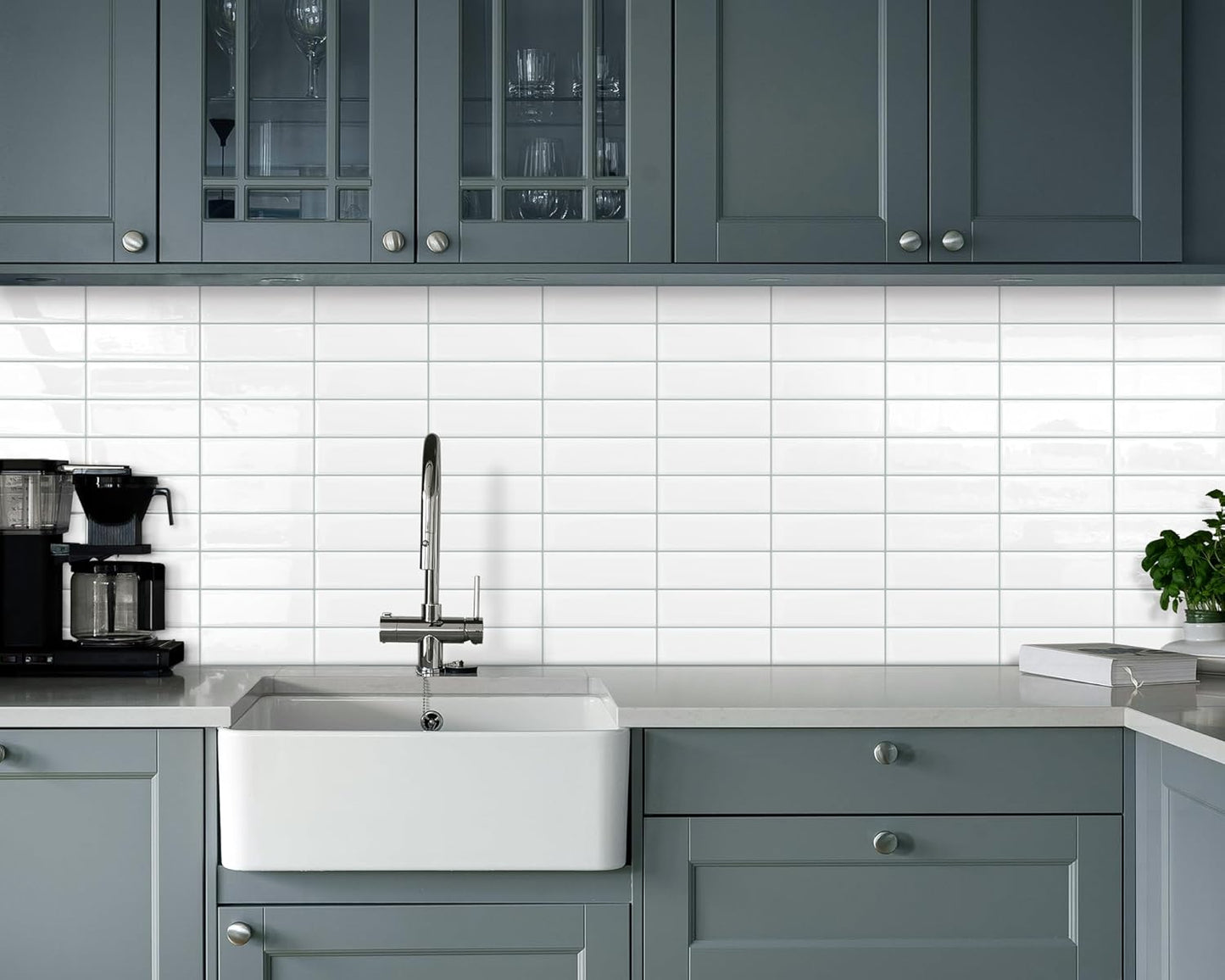 White Peel and Stick Backsplash Kitchen Rectangle Subway Self Adhesive Wall Tiles (10 - Sheet,12"x12") - DEWOO TILES