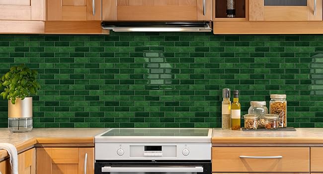 Thick Green Peel and Stick Tile Backsplash 12"x12" Self Adhesive Wall Marble Tiles for Kitchen (10 - Sheet,Green) - DEWOO TILES
