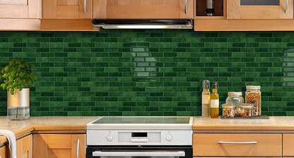 Thick Green Peel and Stick Tile Backsplash 12"x12" Self Adhesive Wall Marble Tiles for Kitchen (10 - Sheet,Green) - DEWOO TILES