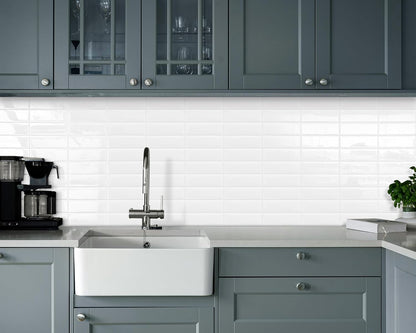 Plain White Peel and Stick Backsplash Tile Rectangle Subway Self Adhesive Wall Tiles for Kitchen (10 - Sheet,12"x12") - DEWOO TILES