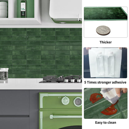 DEWOO 10pcs Peel and Stick Backsplash Wall Tiles, Extra Thick 3D Wall Panels, Heat & Water Resistant, Easy DIY Kitchen, Bathroom, Laundry, Fireplace & Rental Home Wall Décor (Dark Green, 12"×12") - DEWOO TILES
