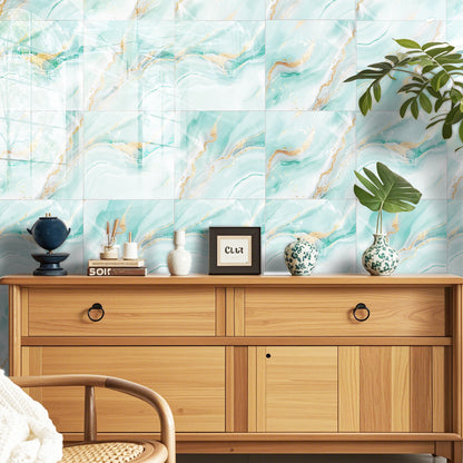 DEWOO 10pcs Peel and Stick Backsplash Wall Tile, Waterproof Peel and Stick Marble Wall Tiles, Self - Adhesive Panels for Bathroom, Kitchen, and Living Room (Blue Marble,12"×12") - DEWOO TILES