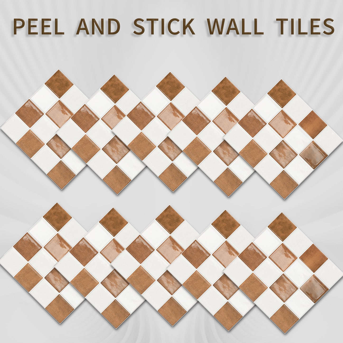 DEWOO Thick Peel and Stick Backsplash Tiles Kitchen Bathroom Square Self Adhesive Wall Tile Checkerboard Checkered Stickers,Orange (10 - Sheet, 9"×9") - DEWOO TILES