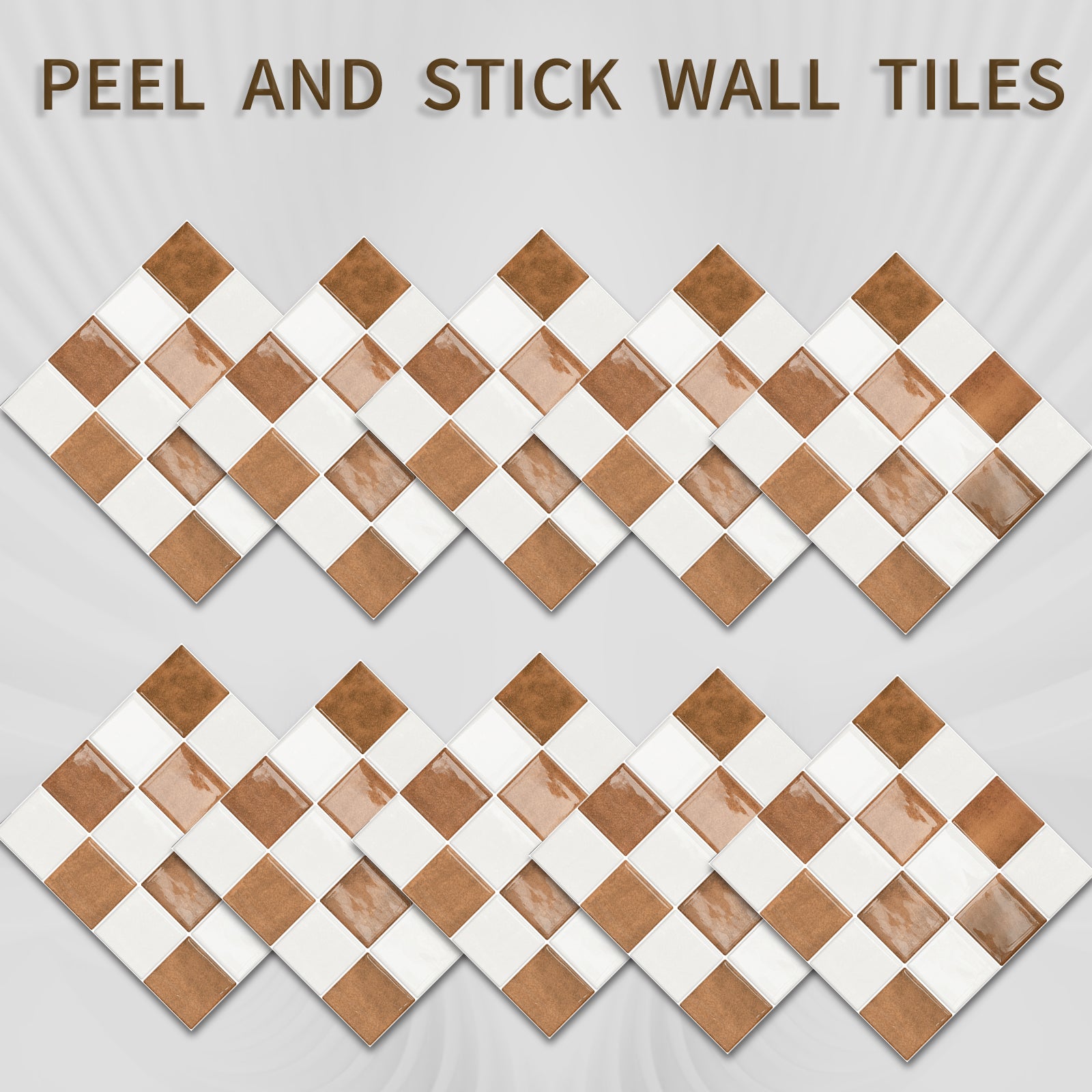DEWOO Thick Peel and Stick Backsplash Tiles Kitchen Bathroom Square Self Adhesive Wall Tile Checkerboard Checkered Stickers,Orange (10 - Sheet, 9"×9") - DEWOO TILES