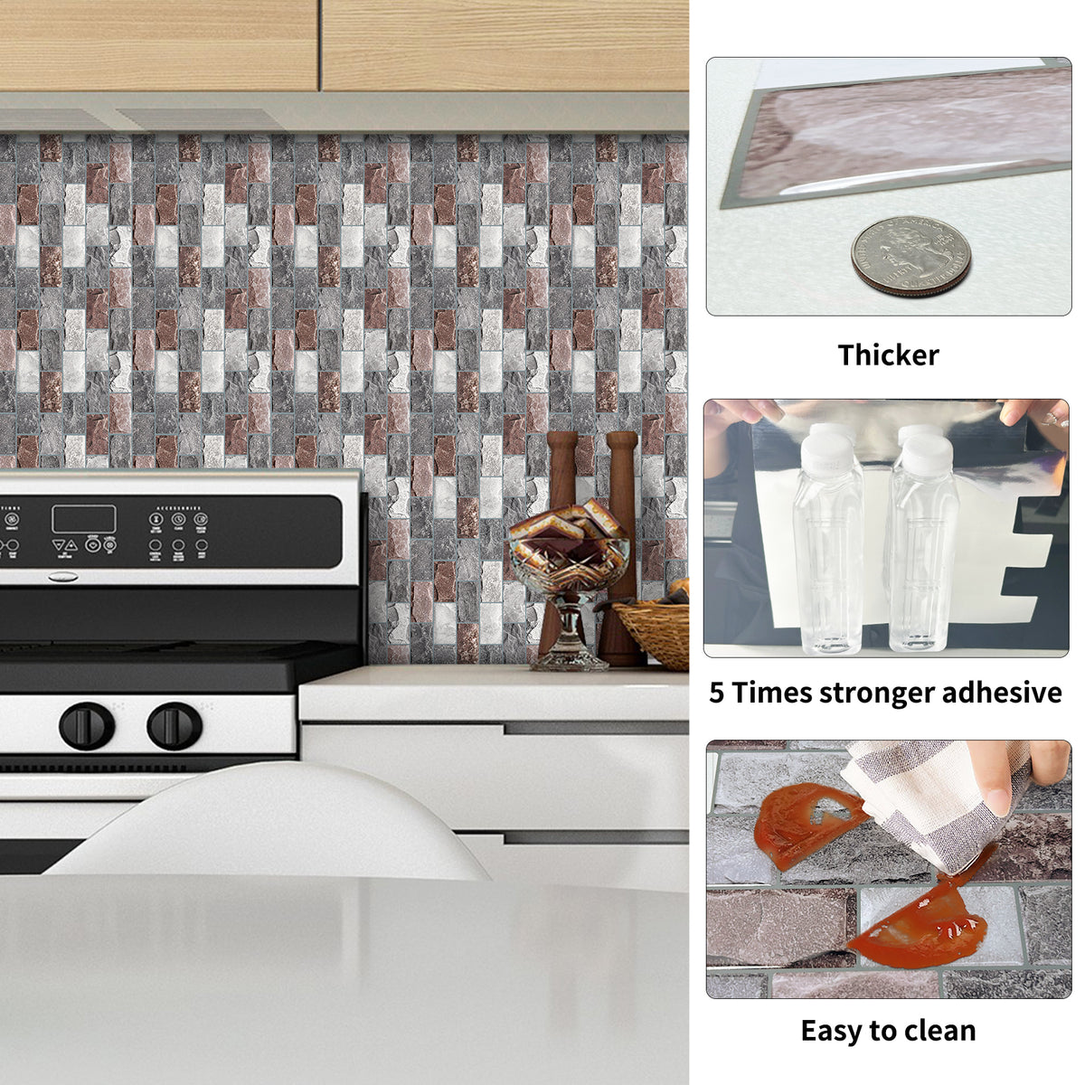 DEWOO 10 Sheets Peel and Stick Tile Backsplash for Kitchen Wall Tile, Self Adhesive Brick Backsplash Subway Tiles Backsplash, Stick on Tiles Kitchen Backsplash(Gray Brown,10.6"x10") - DEWOO TILES